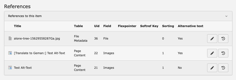 References table with Alternative text column