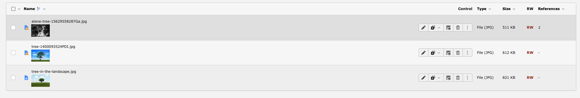 Warning icon in File List