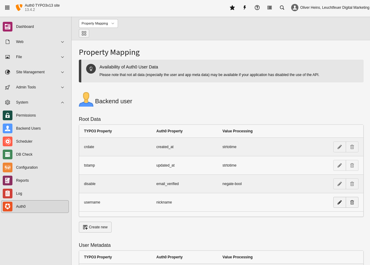 Property mapping within the backend module