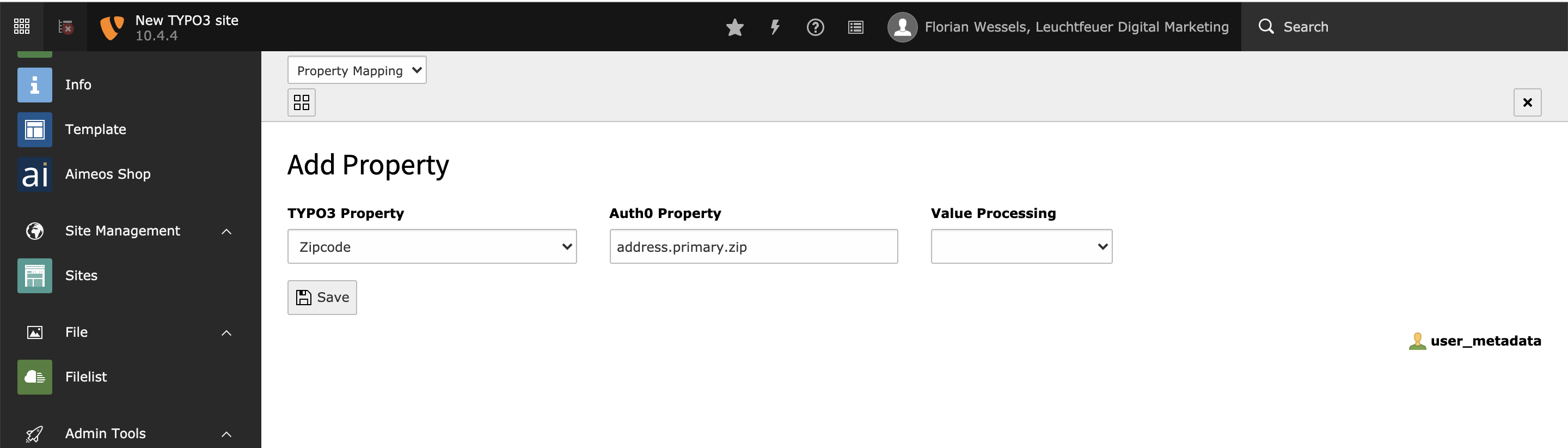 Creating a new property mapping configuration