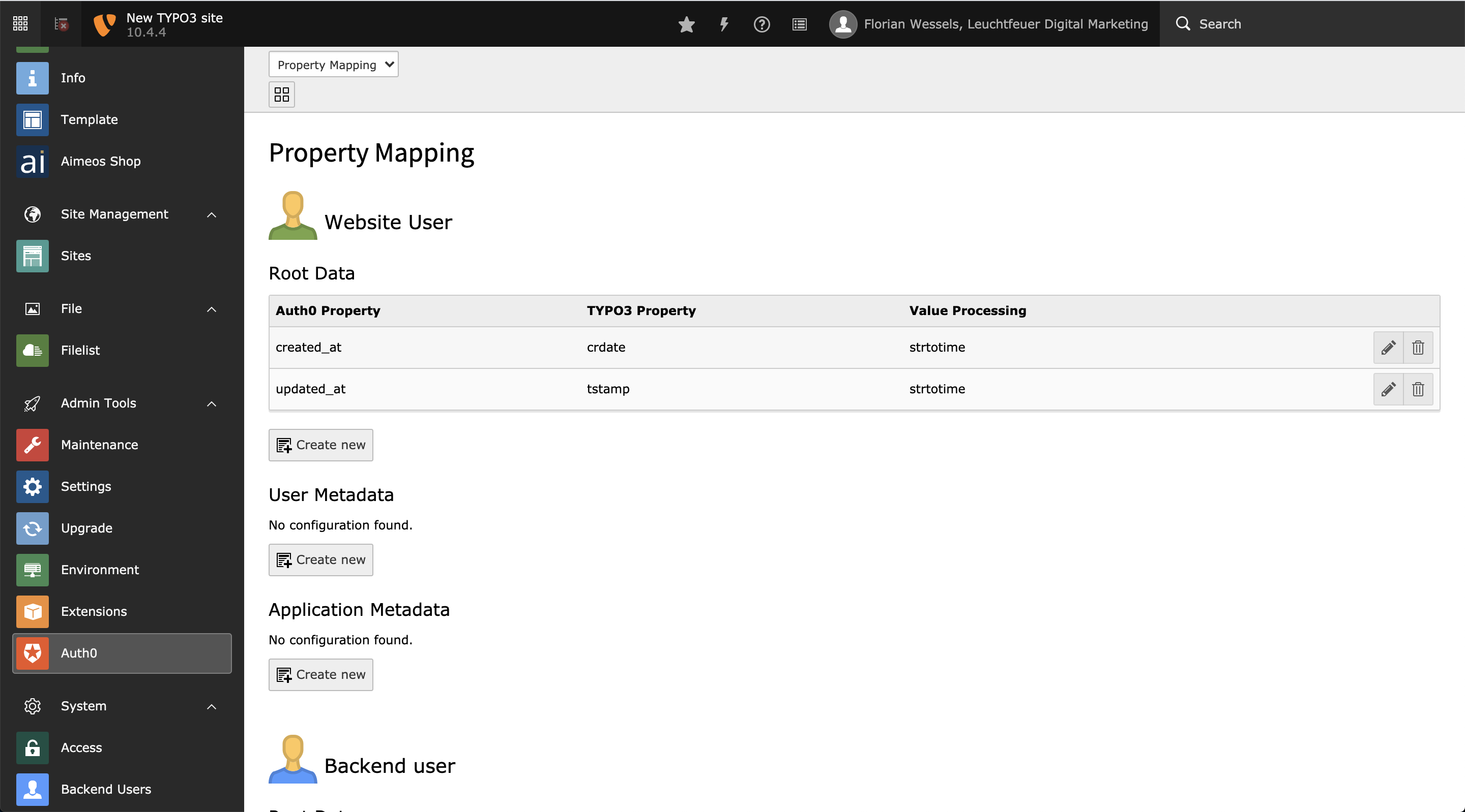 Property mapping within the backend module