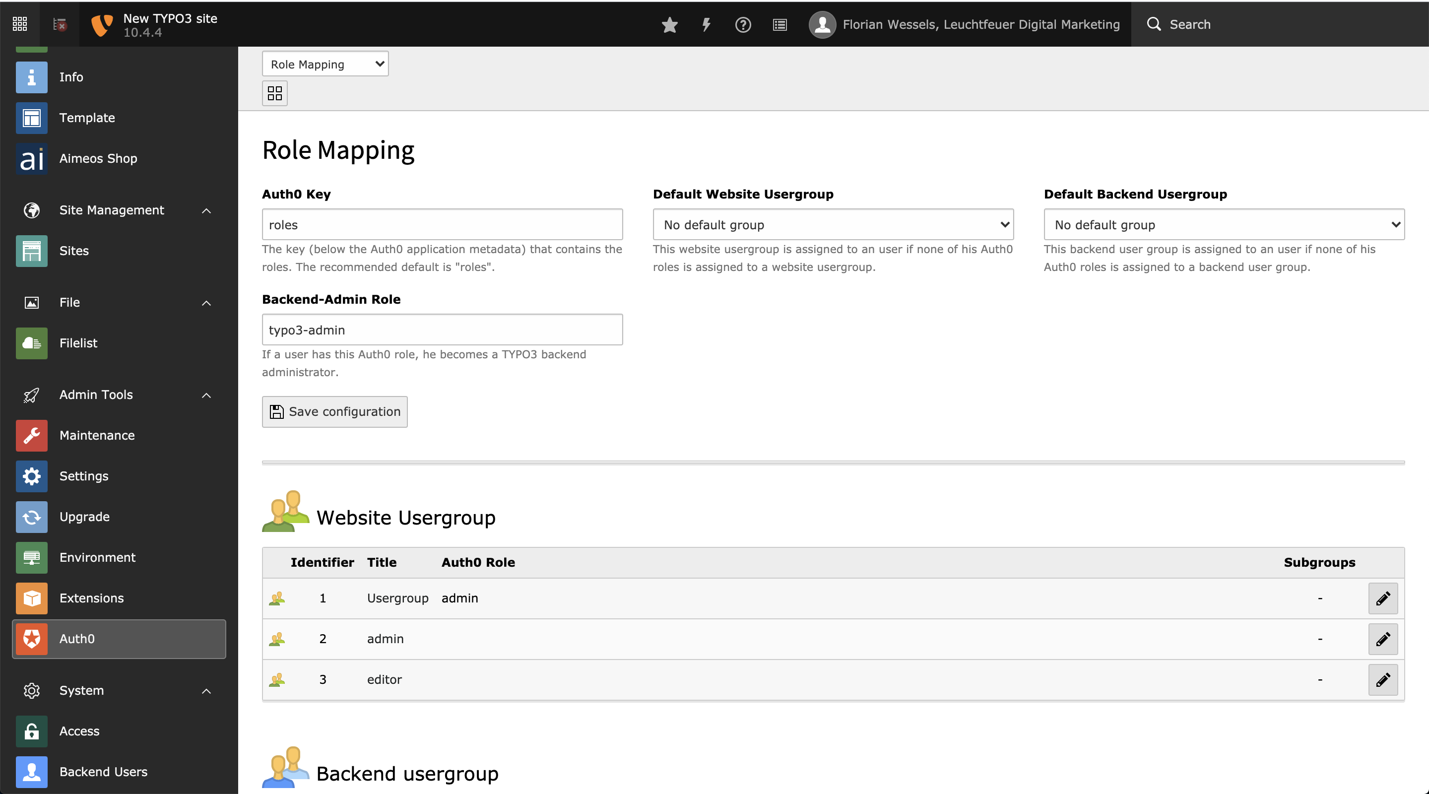 Roles mapping within the backend module