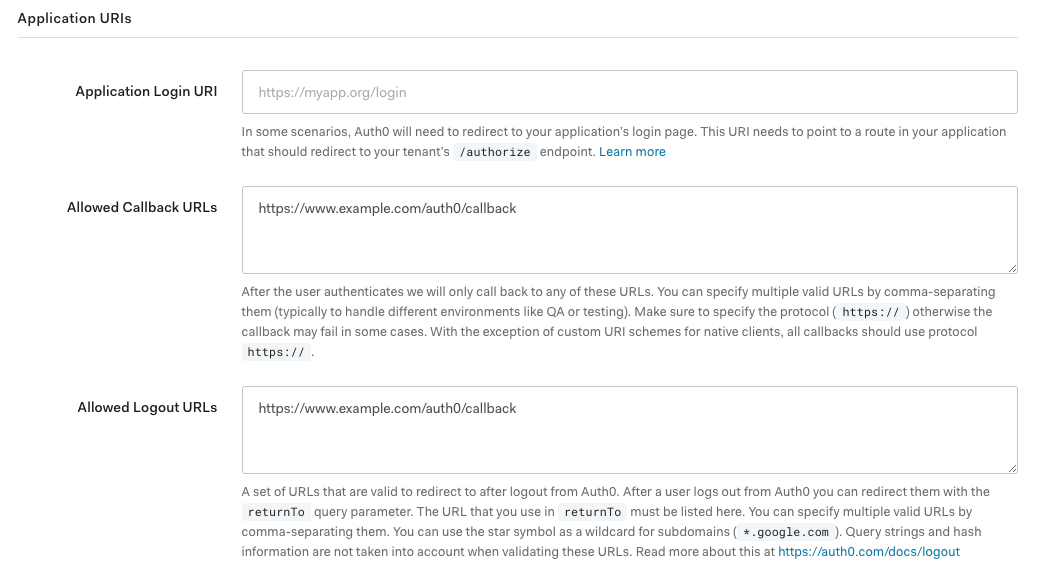 Callback URL in the Auth0 dashboard