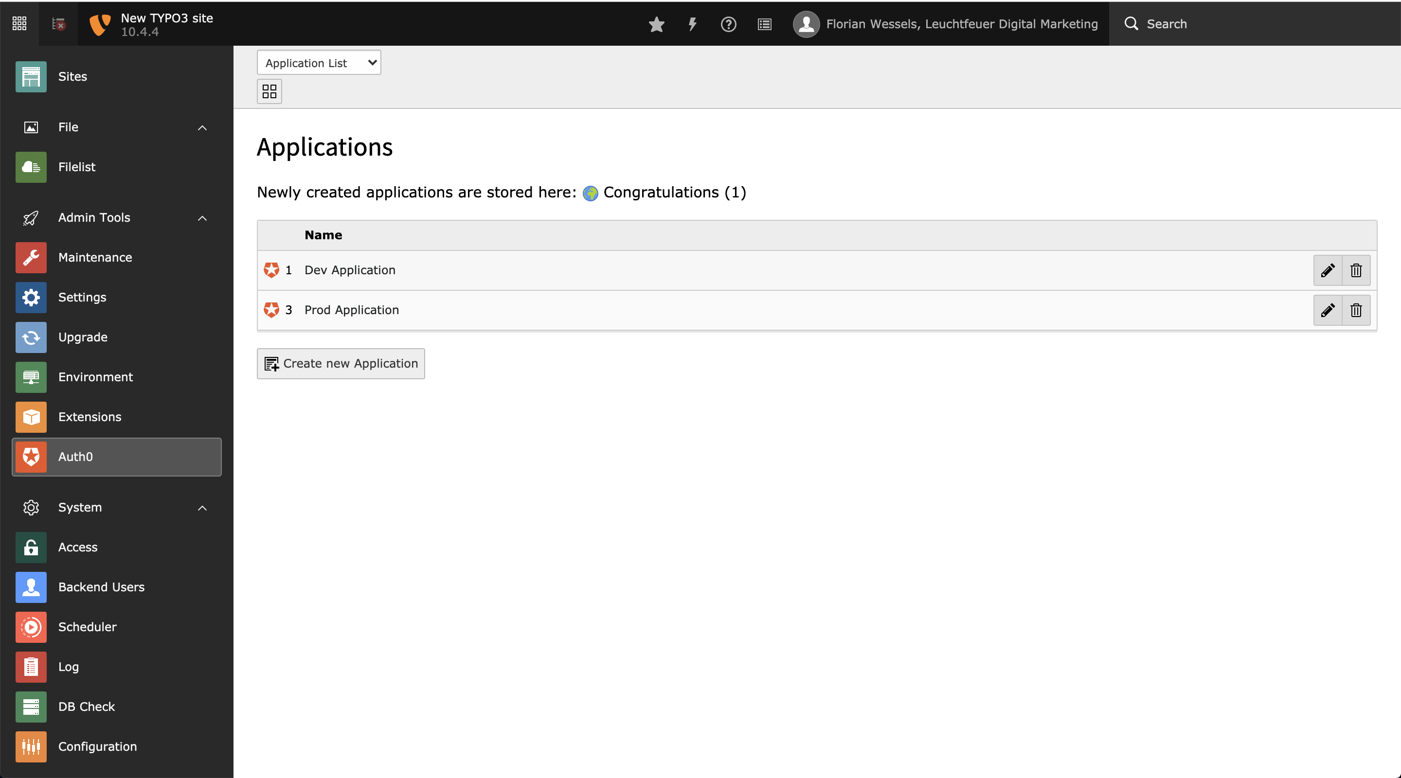 List of application data records within the backend module