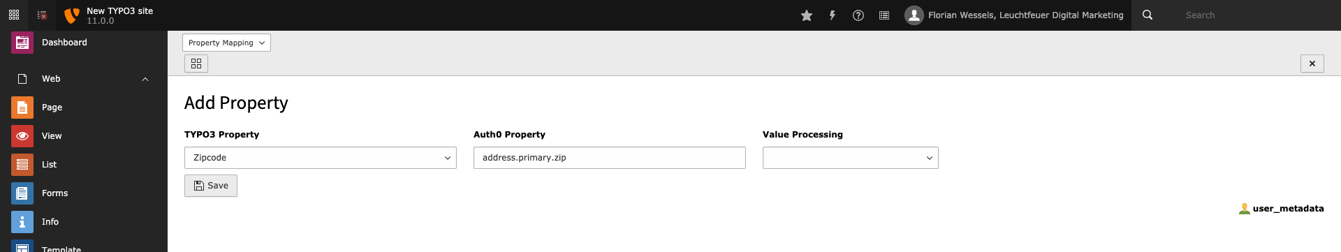 Creating a new property mapping configuration