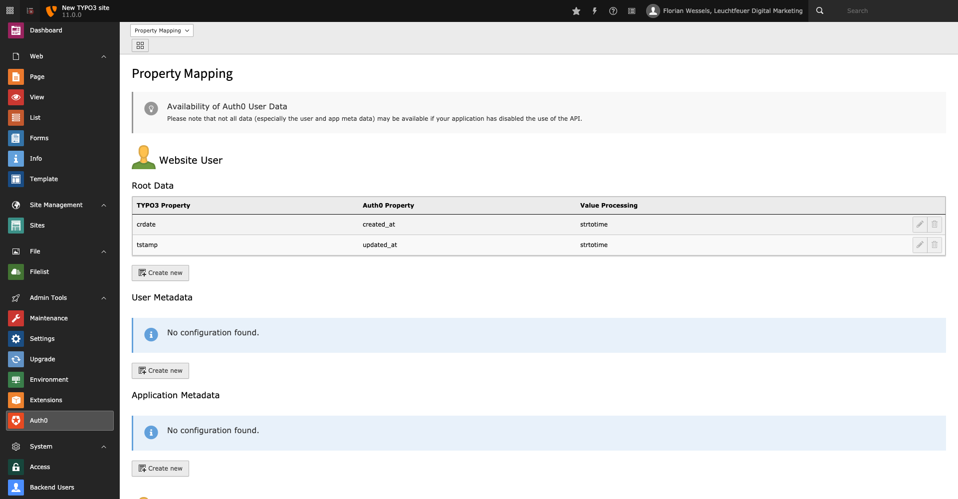 Property mapping within the backend module