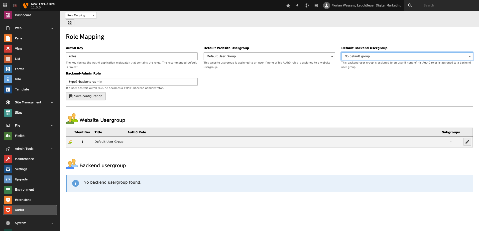 Roles mapping within the backend module