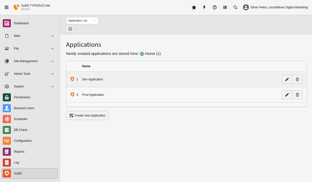 List of application data records within the backend module