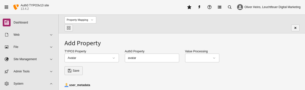 Creating a new property mapping configuration