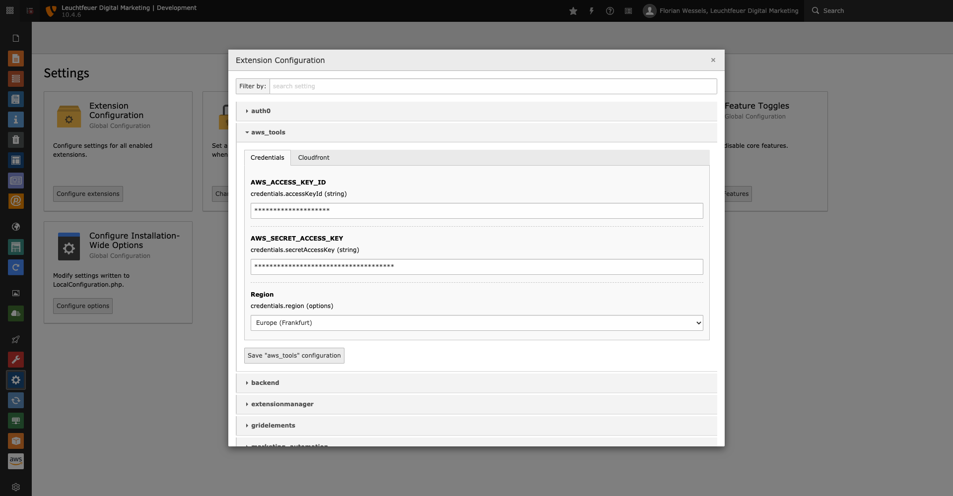 AWS Tools extension configuration