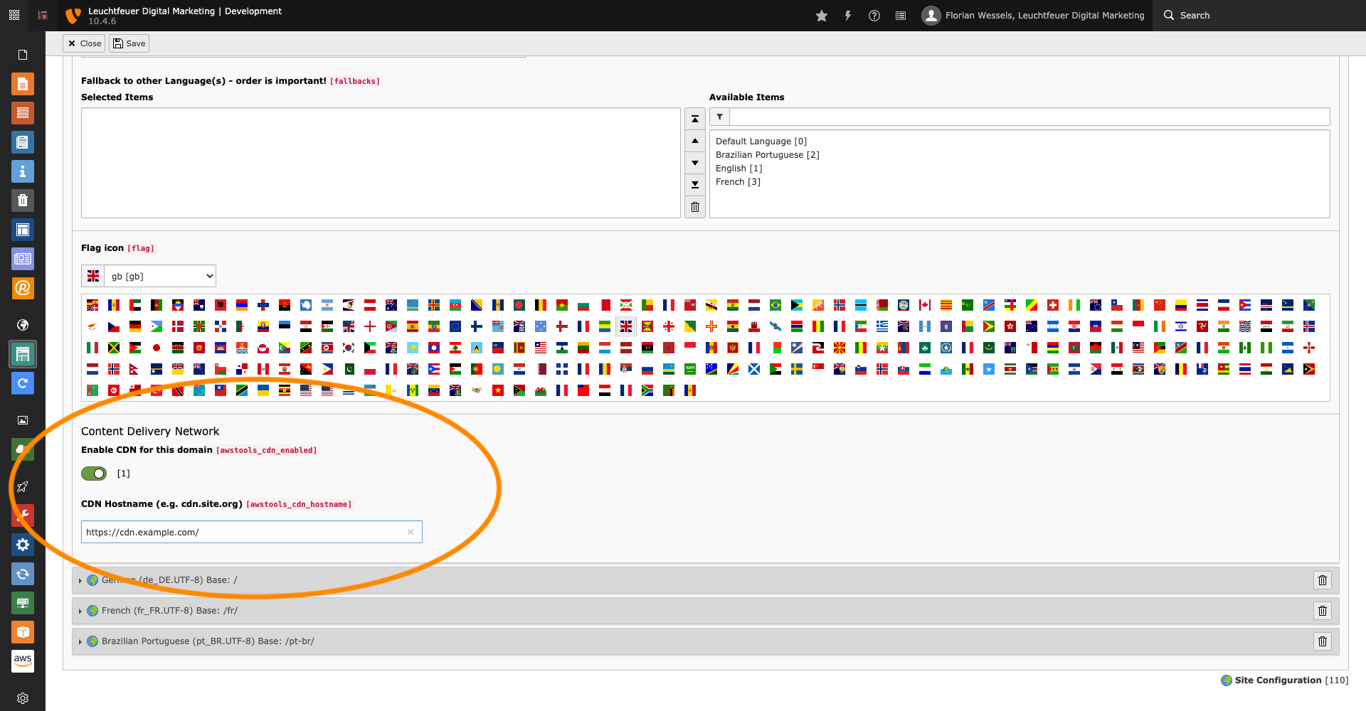 CDN Settings within the Site Configuration