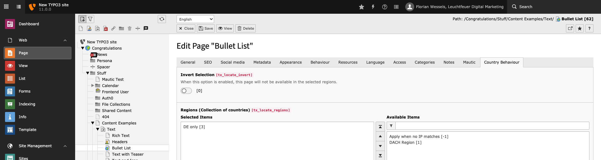 Block page for specified regions