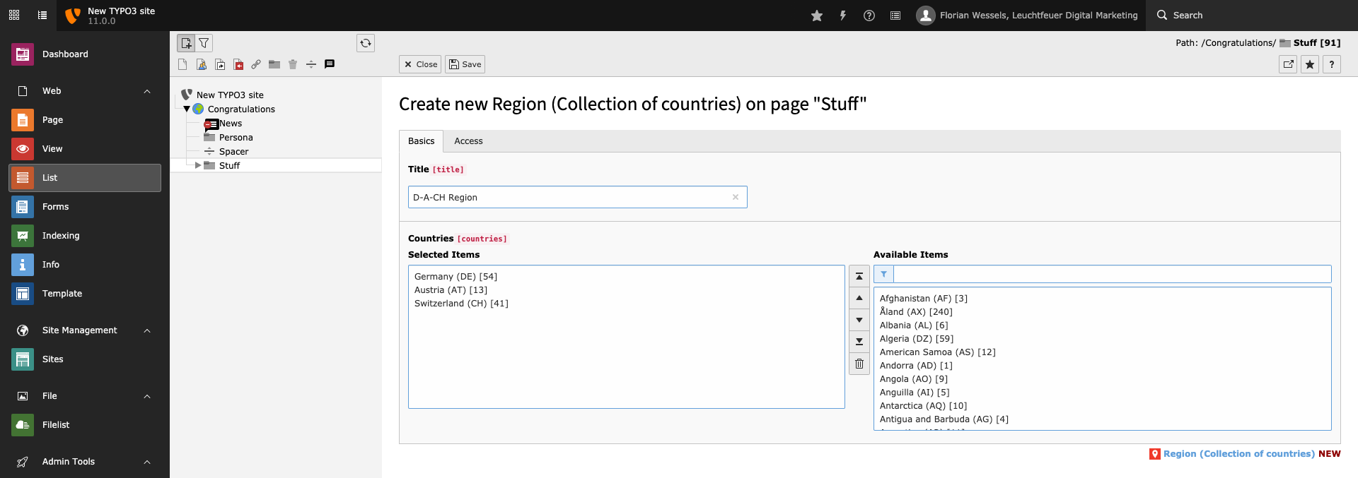Create a new collection of countries