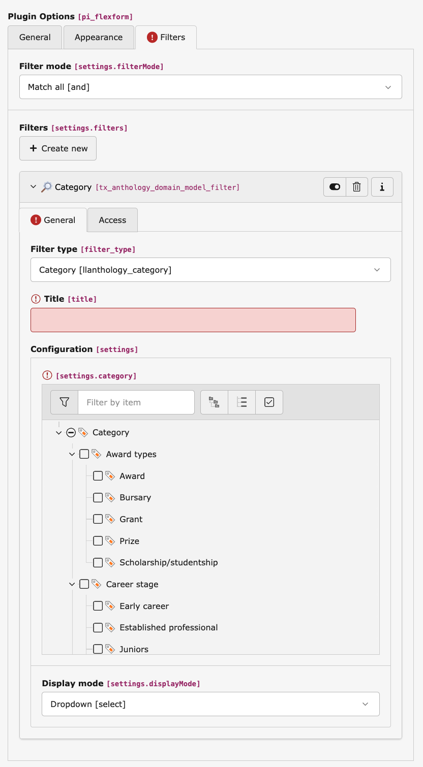 Configure filters