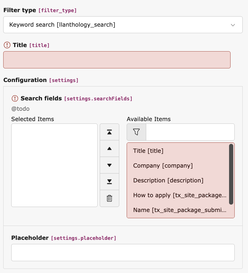 Configure keyword filter
