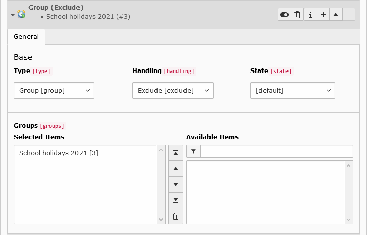 Event configuration on the frequency tab