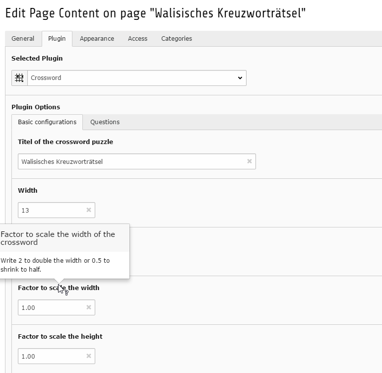 The first part of the plugin confiration tab