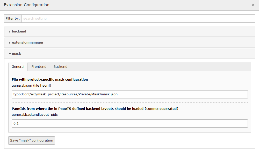Extension Manager options