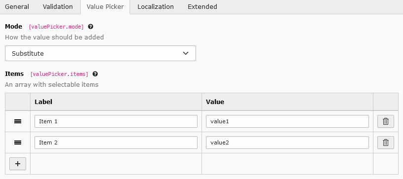 Mask value picker