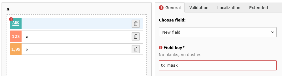 Validation in the Mask Builder