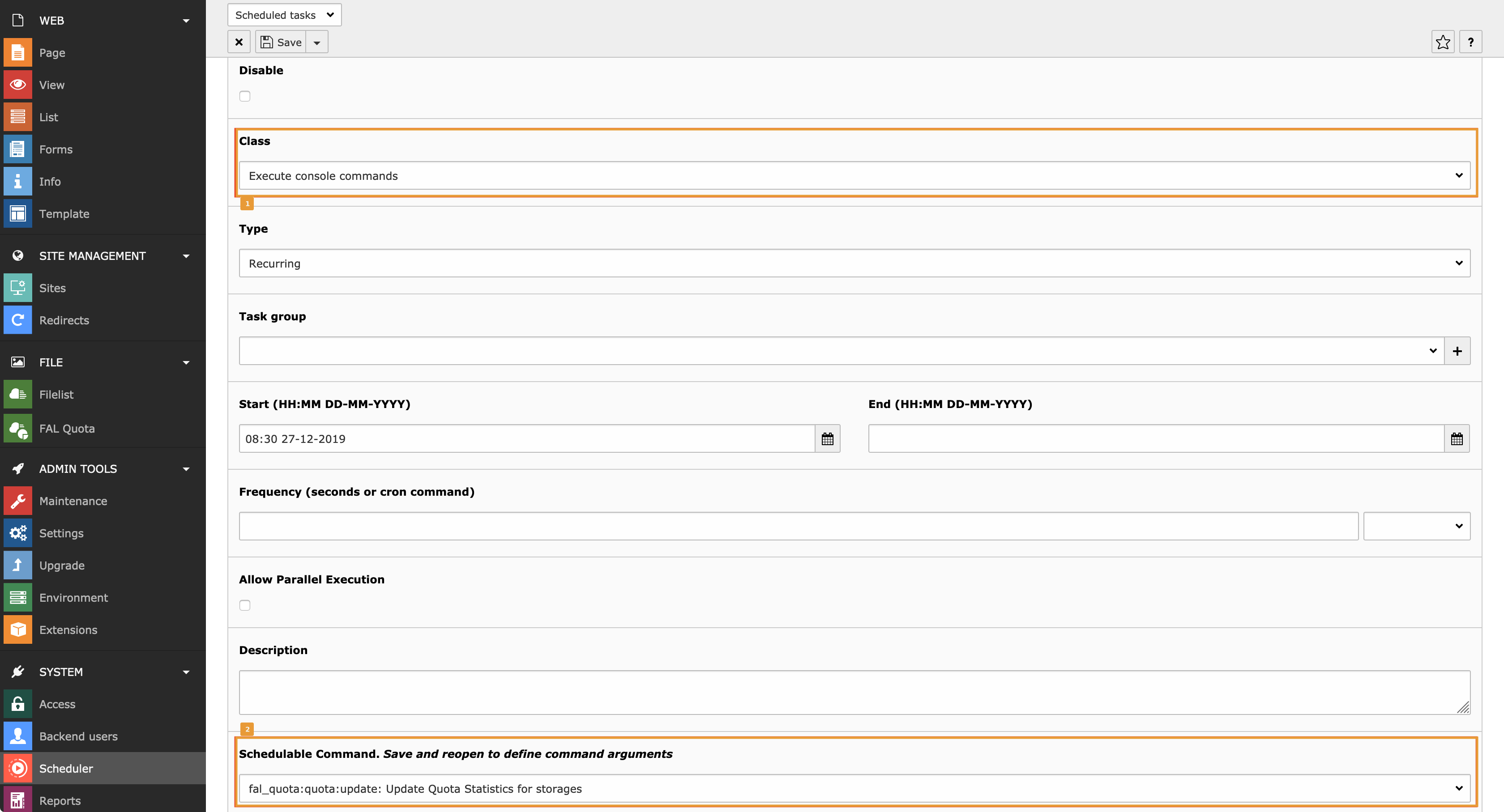 Scheduler Task for Quota settings