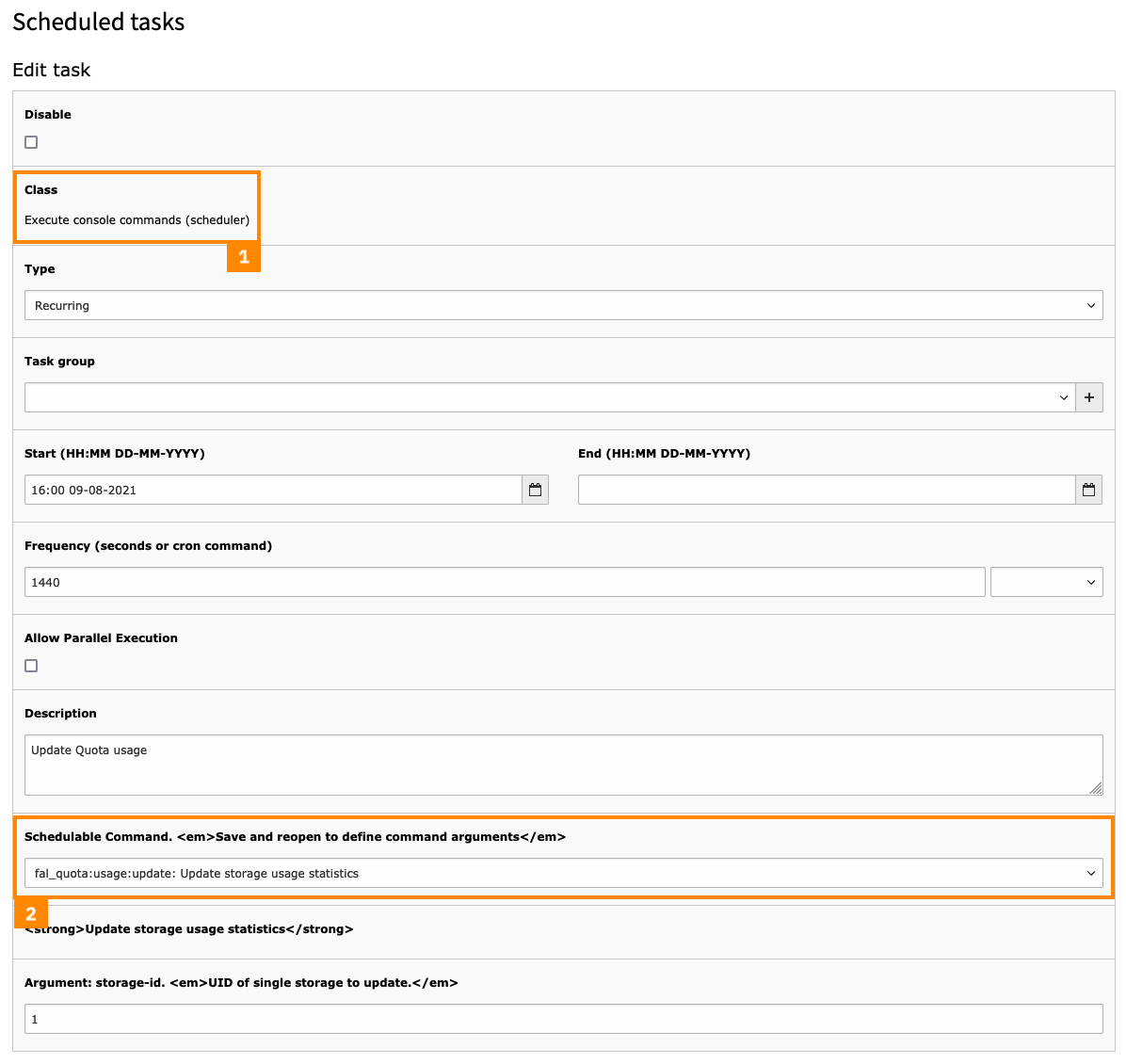 Scheduler Task for Quota settings