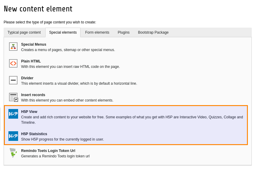 TYPO3 H5P content elements