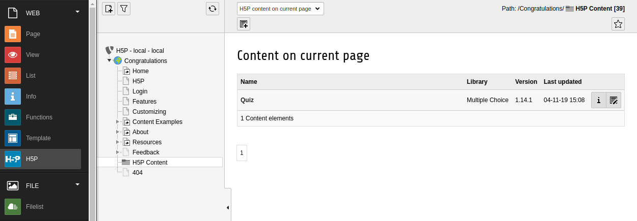Content in the selected folder