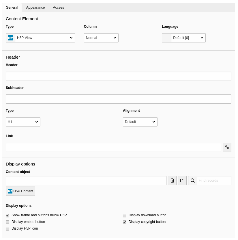 TYPO3 H5P view element