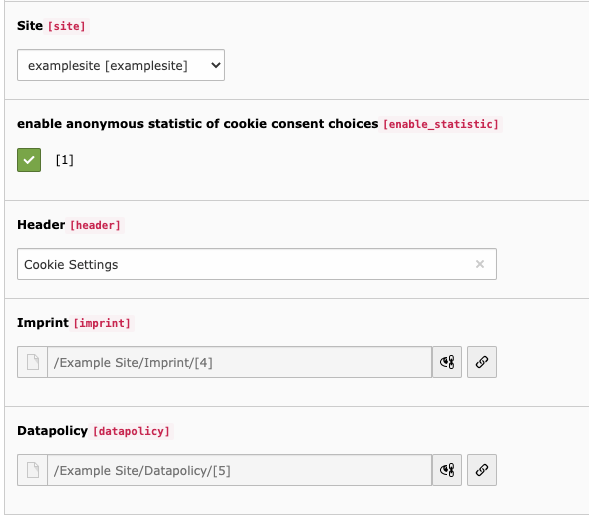 Configuration of imprint and data policy links in consent modal