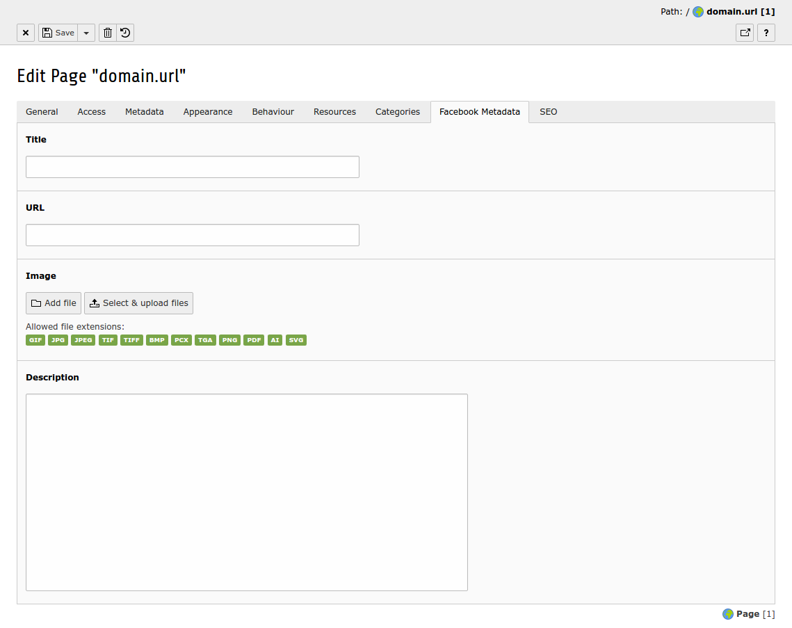 Page module (Facebook Metadata Tab)
