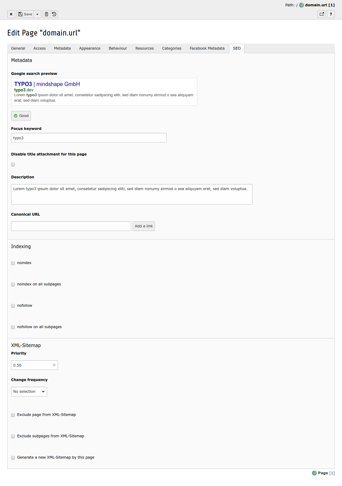 Page module (SEO Tab)