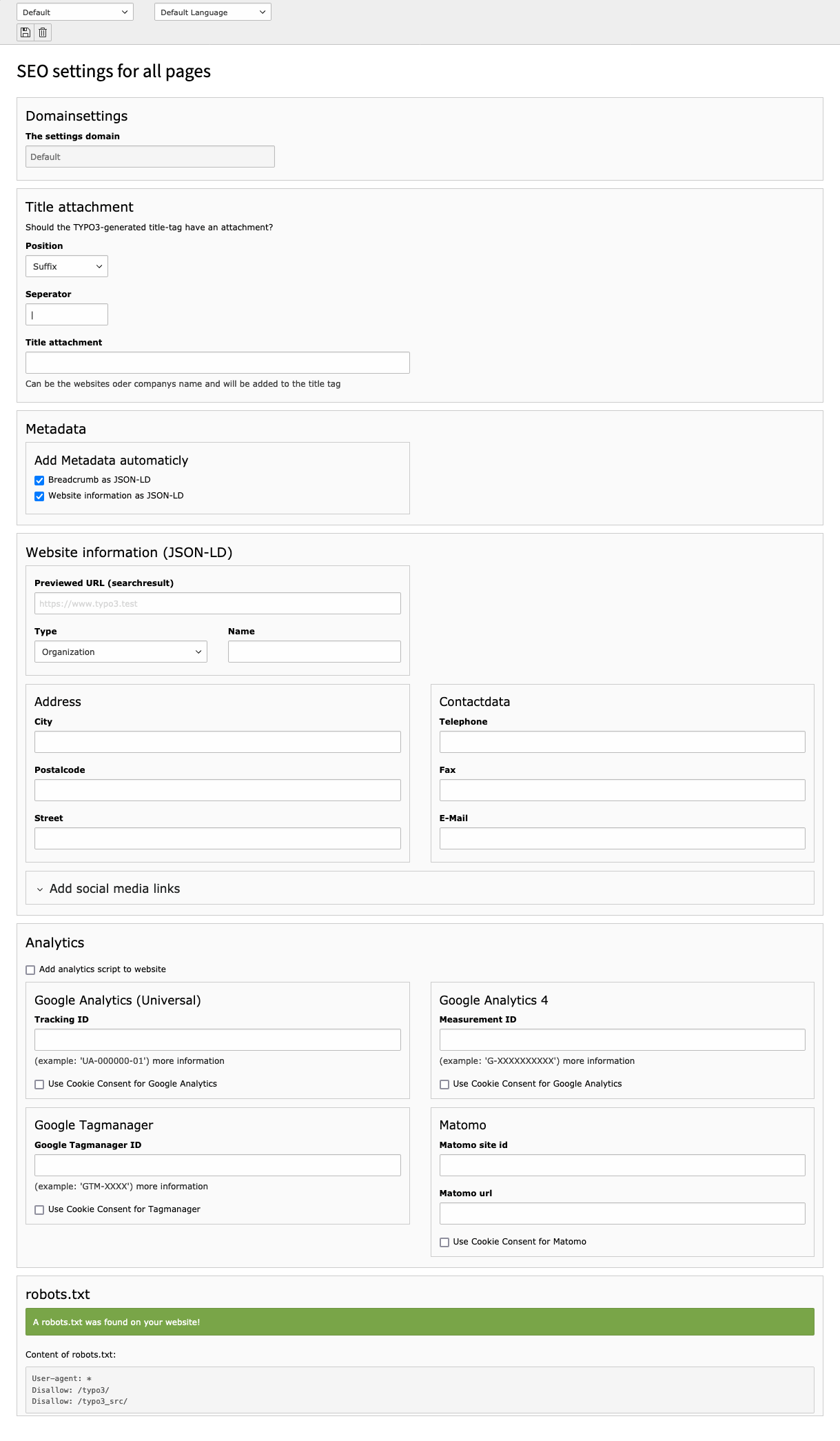 Settings module