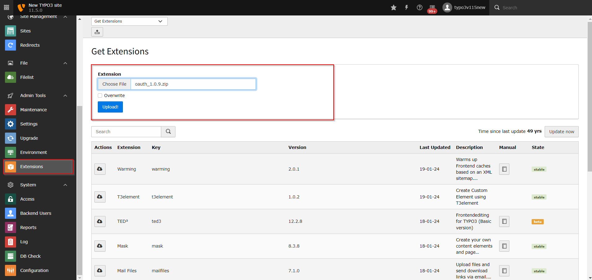 Upload Extension zip