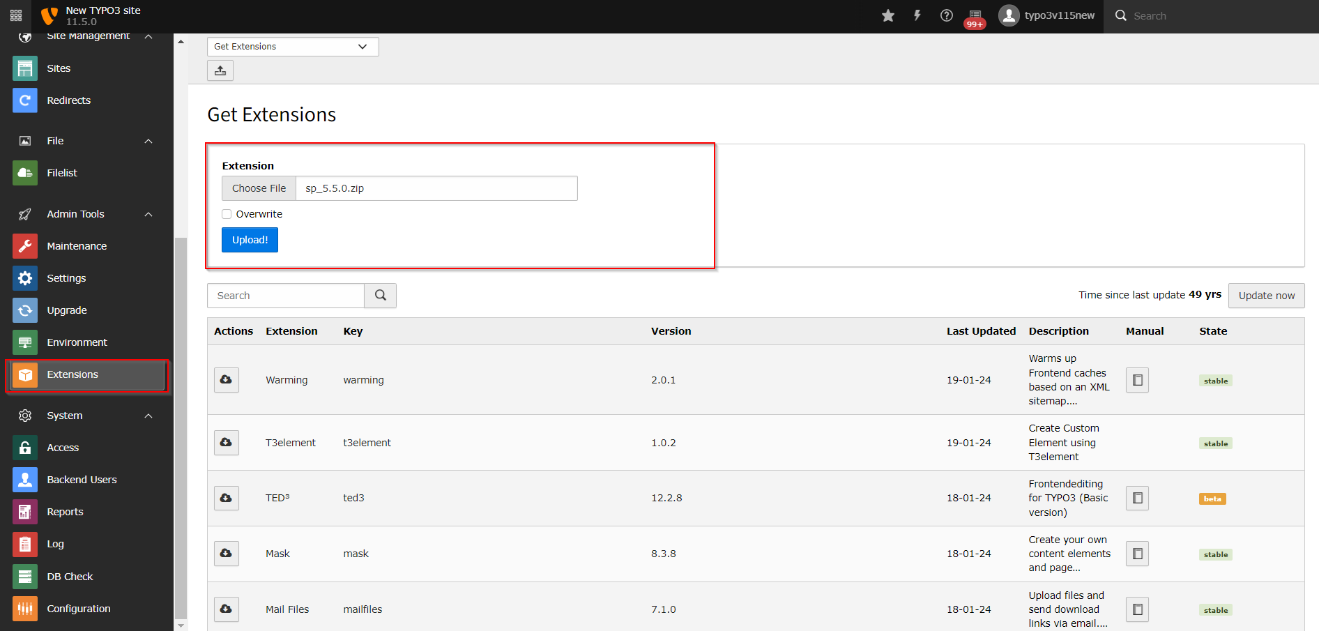Upload Extension zip