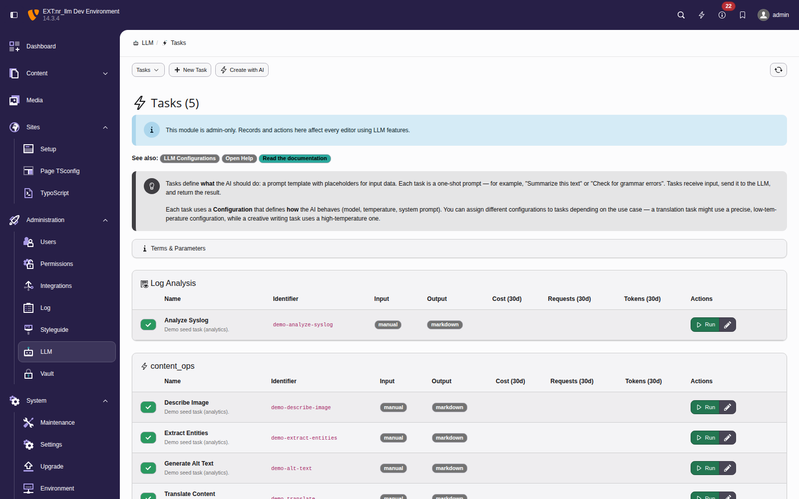 Task list page