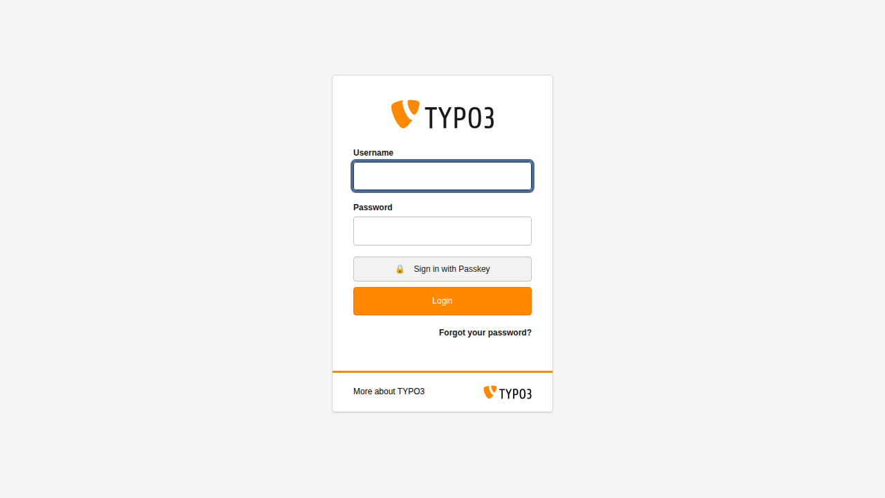 TYPO3 login form with Sign in with Passkey button