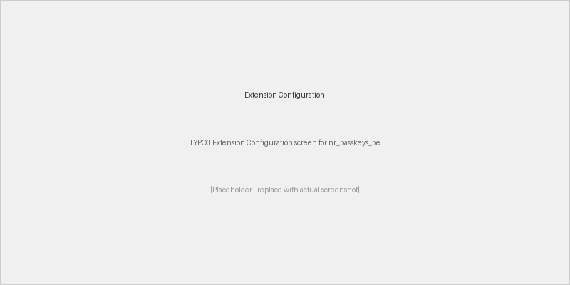 TYPO3 Extension Configuration screen for nr_passkeys_be showing all available settings