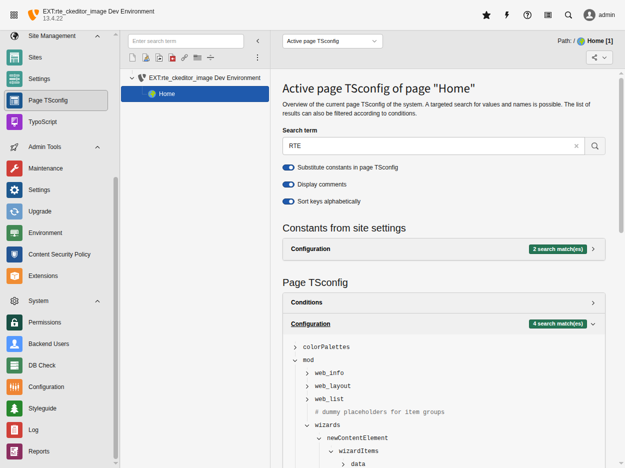 Page TSConfig module showing RTE configuration