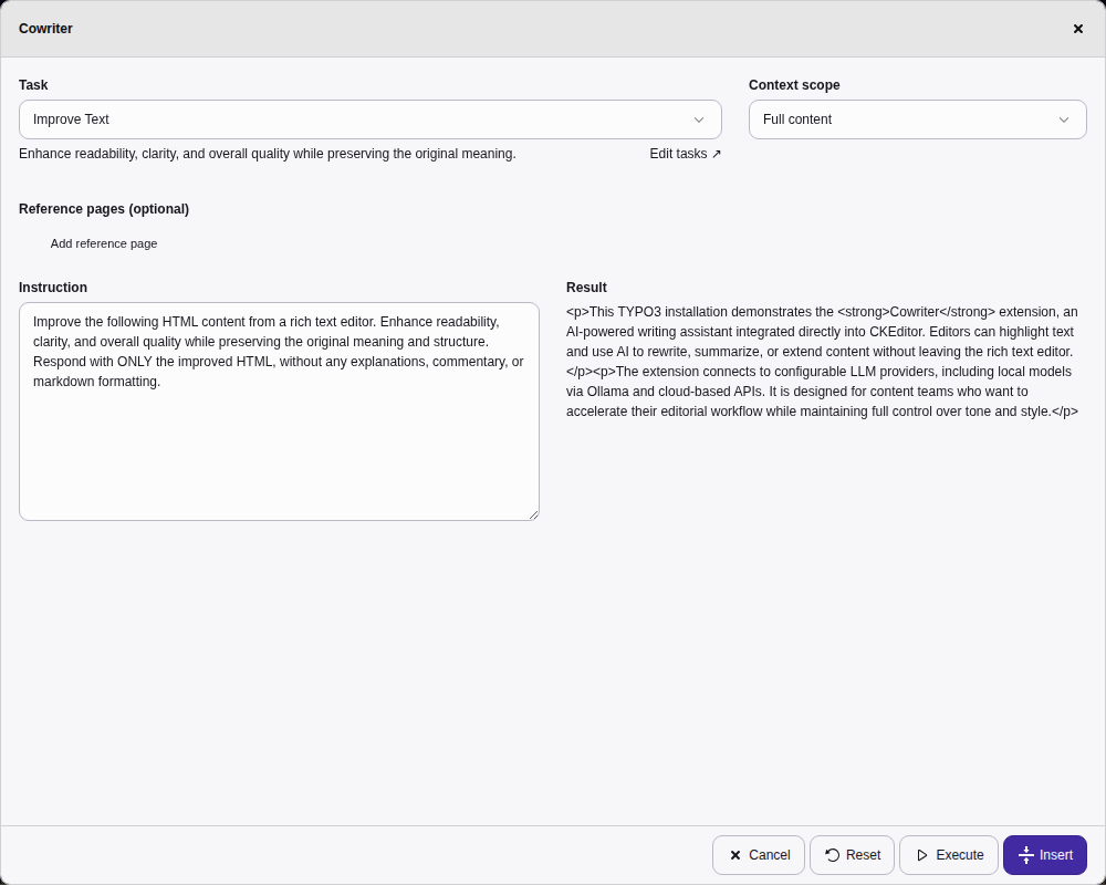 Cowriter task dialog in TYPO3 backend