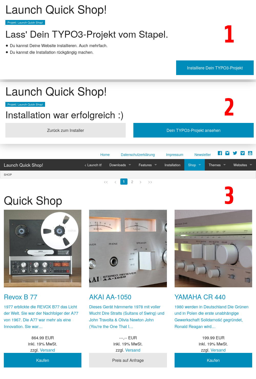 Launch Quick Shop! enables you, to install Caddy ready-to-use with some mouse clicks.