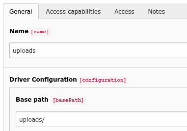 File storage with the base path uploads