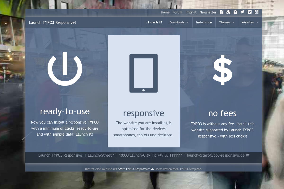 Start TYPO3 Responsive! with theme blue