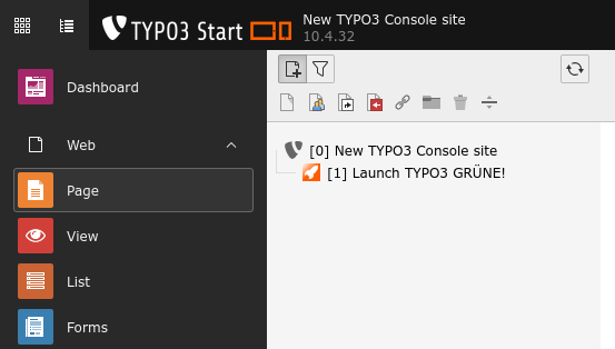 Launch TYPO3 GRUENE! in the backend