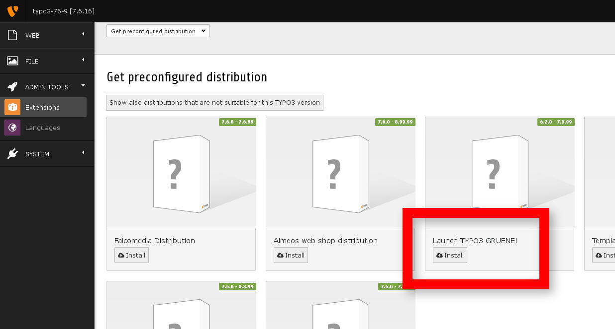 Distribution: Launch TYPO3 GRUENE!