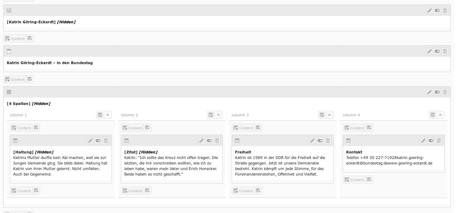 Gridelement with four columns in the backend