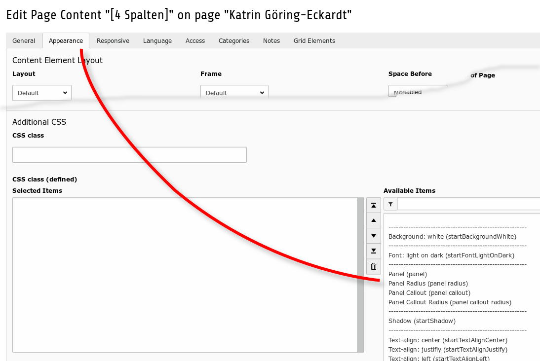 Defined CSS classes