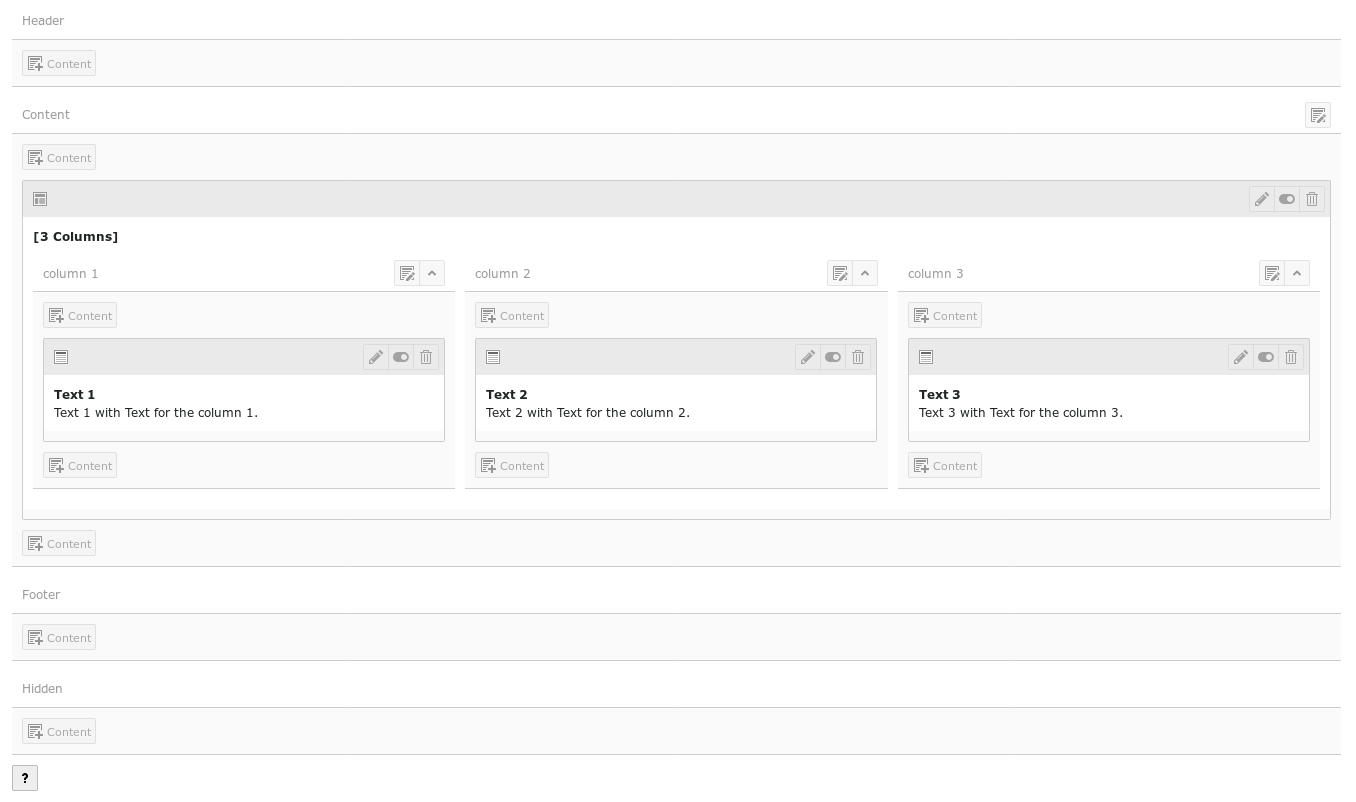 3 columns gridelement with one text element per column