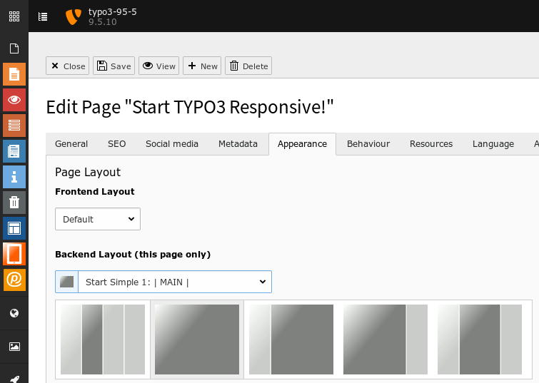 The Start Default backend-layouts