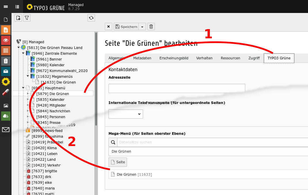 Mega menu TYPO3 START Kreisverband Passau-Land